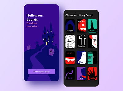 Halloween Sounds app app dark design game game design halloween illustration mobile ui ui ux ui ux design ux