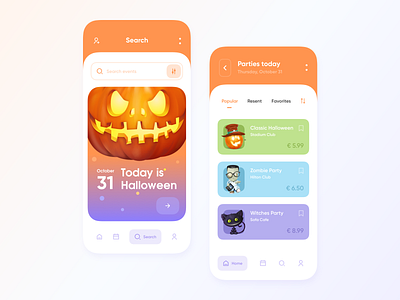 Event ticket app event event app halloween holiday holiday card holiday cards ios jack o lantern party event ui