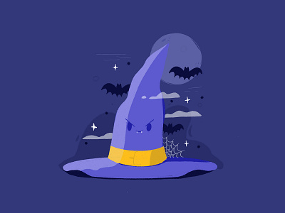 Happy Halloween ! bat cloud dead digital art digital illustration halloween hat illustration moon october spider spooky spooky season witch hat