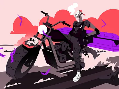 The Riding Reaper 2d animation art bike black color costume death design ghost halloween horror illustration smoke sport style