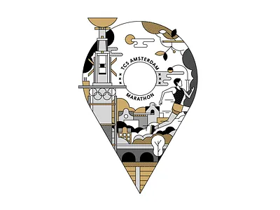 Mizuno Merchandise for TCS Amsterdam Marathon artwork blackwhite brand branding branding design campaign design drawing event flatdesign identity illustration illustration design illustrator linework logo marathon running story vector