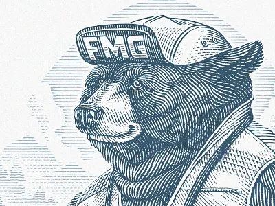 Bear bear black and white character hand drawn handmade line line work pen and ink