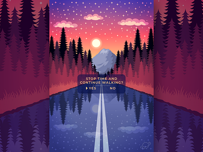 Stop Time Illustration art blackorbitart blue colorful creative forest graphics design illustration landscape minimalism mountain orange sky sunset vector vector graphics