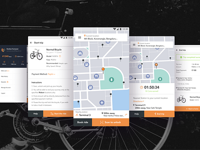 Bicycle Rental App app app design branding design landingpage orange product design ui uiux ux visual design webdesign