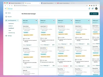 Lead Management - Kanban Board cleanui crmdesign kanban leadmanagement leadtracker microinteractions minimalui pipeline productdesign projectboard taskboard ui webapp workflow