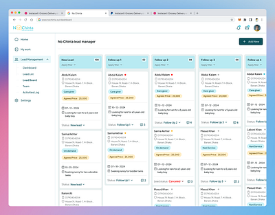 Lead Management - Kanban Board cleanui crmdesign kanban leadmanagement leadtracker microinteractions minimalui pipeline productdesign projectboard taskboard ui webapp workflow