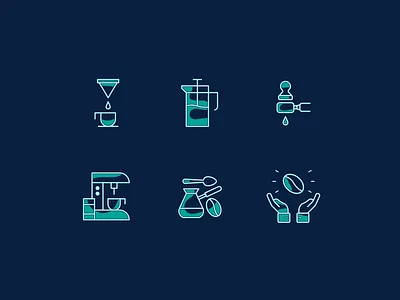 Coffee Icons bean blue branding coffee coffee bean coffee maker color design dribbble graphic design icon icon line illustration line logo logotype star water