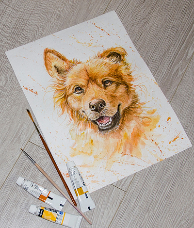 dog, watercolor portrait from the photo design drawing illustration paint painting