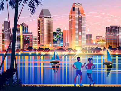 City of San Diego california city illustration man people san diego skyline vector woman