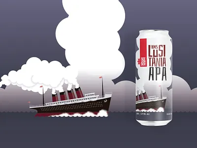 HMS Lusitania beer beer can beer label boat branding brewery flat illustration logo sea ship vector