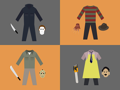 Serial Killer Starter Kit - Happy Halloween color design flat illustration freddy krueger halloween halloween 2019 horror movie illustrator jason vorhees leatherface michael myers vector vector illustration