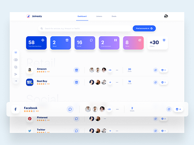 Joinesty Dashboard app clean dashboard dashboard design dashboard ui design password manager sketch ui user interface web app web app design
