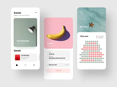 Events App app design event events app figma figmadesign flat icon illustration minimal movie theatre typography ui ui design ux web design