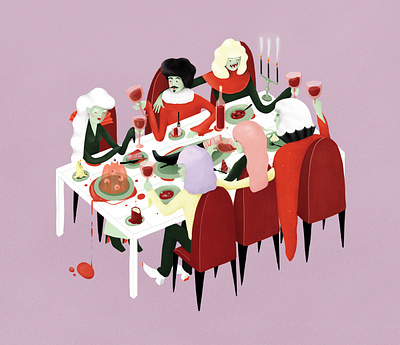 Vampires having a fine dinner blood creepy design dinner drawing evil fangs food halloween illustration monster night party scary spooky style supper vampires weeklywarmup