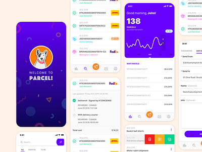 [ui] Parcel app concept app bold color design flat icon illustration illustrations minimal parcel ui ux vector