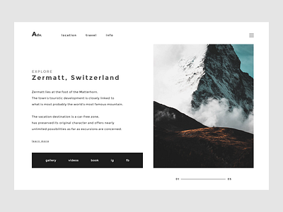 Zermatt dailyui design explore flat minimal mountain travel ui ux web website white