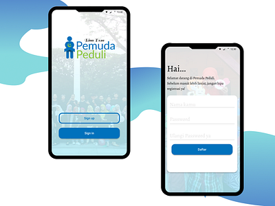 Desain aplikasi bina desa yayasan pemuda peduli app branding design illustration ui ux