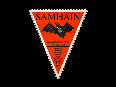 21/21 Samhain bat brutalism design graphic halloween illustration minimal red samhain stamp type typography