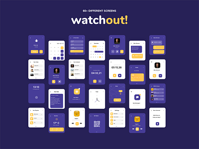 ⌚️ Apple Watch UI Kit | Watchout! Basic adobexd apple watch dark theme design discount kit launch light theme madewithxd orange purple smartwatch ui kit uidesign ux design watch watch ui kit watchout yellow