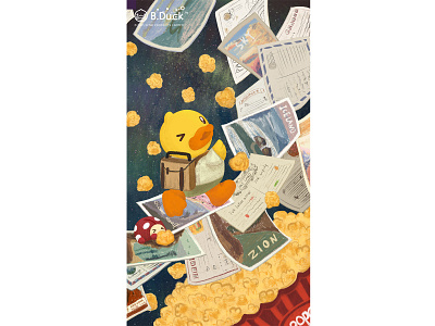 Travel art cartoon cute design dream duck illustration ladybug little yellow duck postcard star yellow