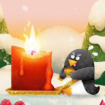 2019 Holiday card Snip candle christmas cs6 digital paint illustration penguin penguins photoshop snow texture trees