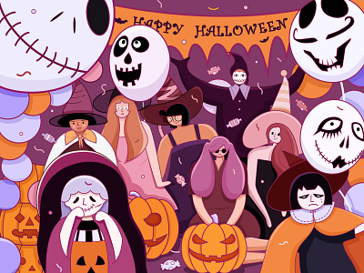 Happy Halloween coloful girl halloween halloween party illustration