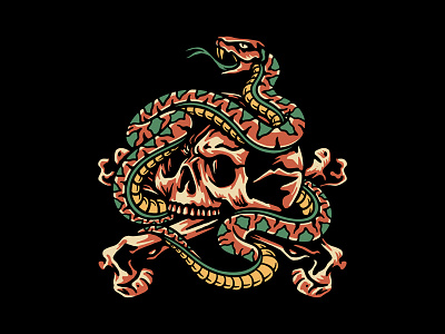 Snake & Skull 2d apparel branding clothing design design studio illustration logo skull snake t shirt tattoo