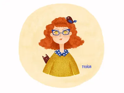 ginger girl autumn bird blue cat cute ginger girl girl character girl illustration illustration woman yellow