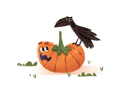 Pumpkin & grumpy crow brid characters crow halloween illustration kidlitart pumpkin
