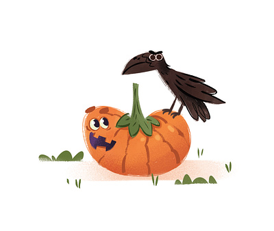 Pumpkin & grumpy crow brid characters crow halloween illustration kidlitart pumpkin