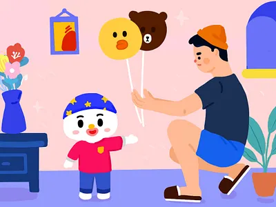 Accept gifts from others balloon boy bule folwer gift hachu linefriend painting picture frame pink star