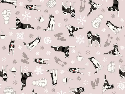 Husky WINTER Seamless Pattern apparel graphics apparel print design fabric design fabric pattern fabric print husky illustration illustration for textile pattern creation pattern design repeat pattern repeating repeating pattern winter winter husky