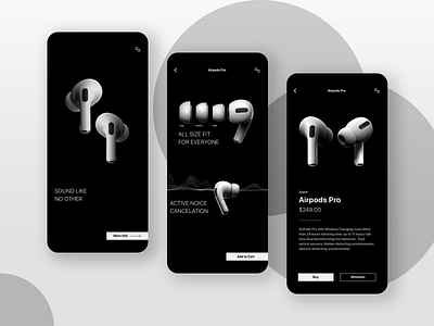 Airpods Pro airpod app apple black earphones elegant headphones ios minimal music product sound ui website white wireless