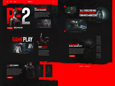 Resident Evil 2 Concept - Mocktober 2019 black concept dark design gaming grid horror landing page layout mocktober mockup monster red resident evil ui undead video games web mock zombies