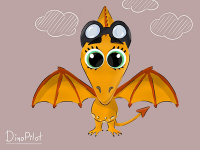 Dinopilot baby dinosaur fly illustration kids pilot yellow