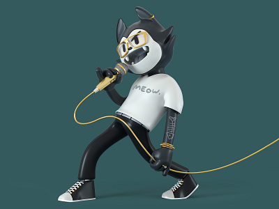 Black Cat World Tour 3d c4d cat character cinema4d octane rock toy