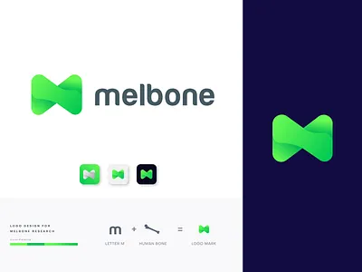 Melbone - Logo Design app icon bone branding health human letter logo logo logo designer logodesign m letter logo m logo m logo mark madical researcher technology technology logo type typography