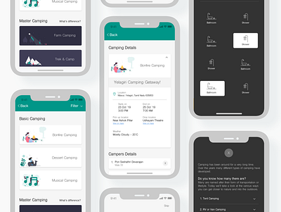 Camping App app dark information architecture interaction design light minimal navigation ux