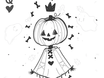 Magic pumpkin in a night Halloween. cute vector illustration *3* black and white bones cute ghost halloween happy head pumpkin scary simplistic smile vector illustration