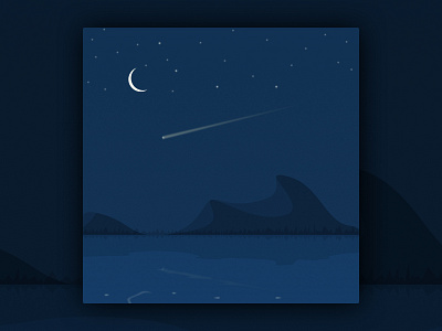 Night sky blue dark illustraion lake lakes landscape mirror moon night nightscape scene shooting star sketchapp sky stars