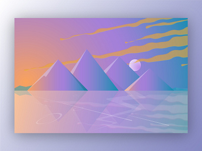 Mountains landscape cloud country dawn illustration lake landscape minimalism moon mountain nature ridge rural sea shore sky sunrise sunset vector