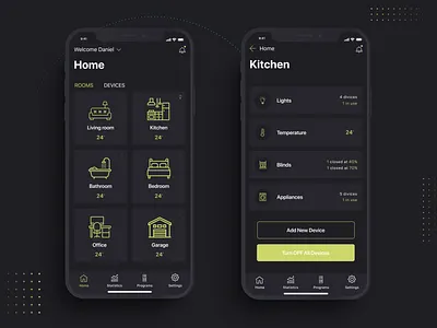 ERA House app clean dark app dark ui decoration home house ios minimal smart house smart home app ui user interface design ux yellow