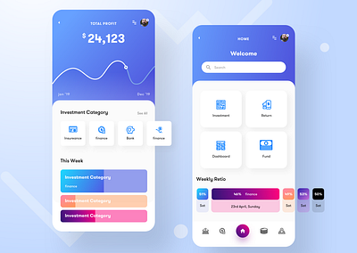 Resource Management App UI 2020 app app ui asset branding cart chart color dashboard ecommerce design finance gradient graph illustration investment ios7 mobile app mobile ui payment uiux