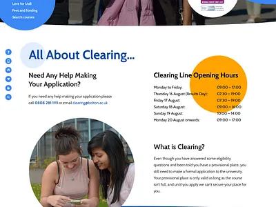 University of Bolton Clearing Website design home homepage navigation web website