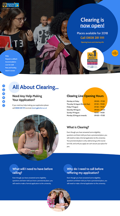 University of Bolton Clearing Website design home homepage navigation web website