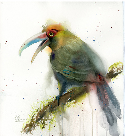 Green-billed toucan - watercolor painting aquarell aquarelle bird art bird illustration green painting watercolor watercolor art watercolor illustration watercolor painting watercolorpainting watercolour