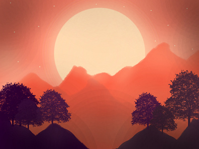 Breath design flat illustration knowledge mountains stars sun sunset tree vector