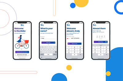 Bike sharing app on boarding screens and log in app bike hello log in mobile sharing economy ui ux verification