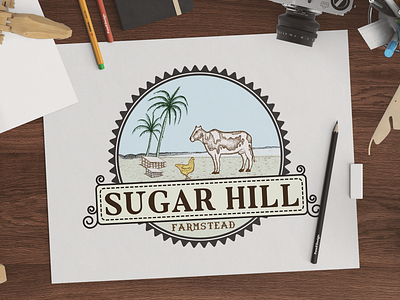 Sugar Hill Logo Design artwork branding cow crafts farms hand drawn hen logo sketch vintage