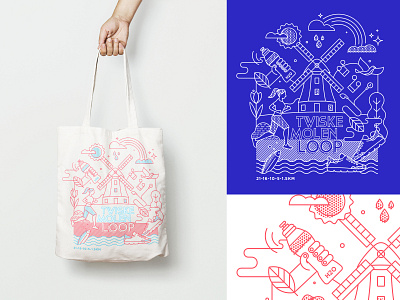 Tote bag TML branding clothing editorial illustration fitness holland illustration digital line art lineart minimalism races running sneakers tees teeshirt totebag tulips vector art vector illustration windmill